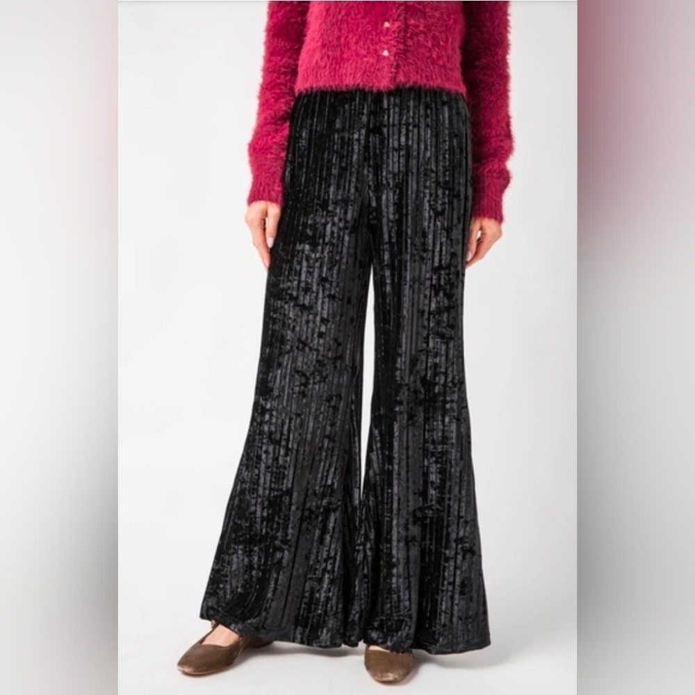 Free People Star Sign Black Velvet Wide Leg Pants - Picture 4 of 7